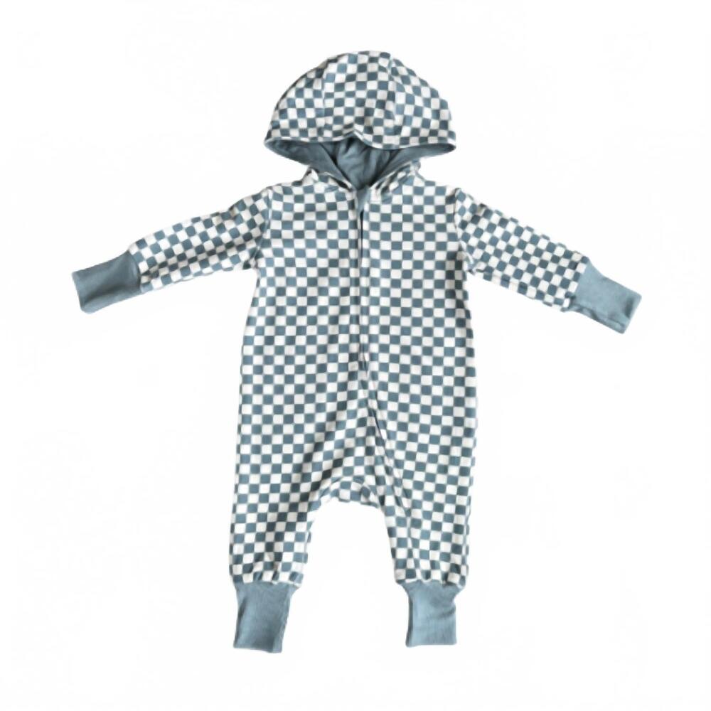 NEW BABYSPROUTS boy's zip romper in storm checker